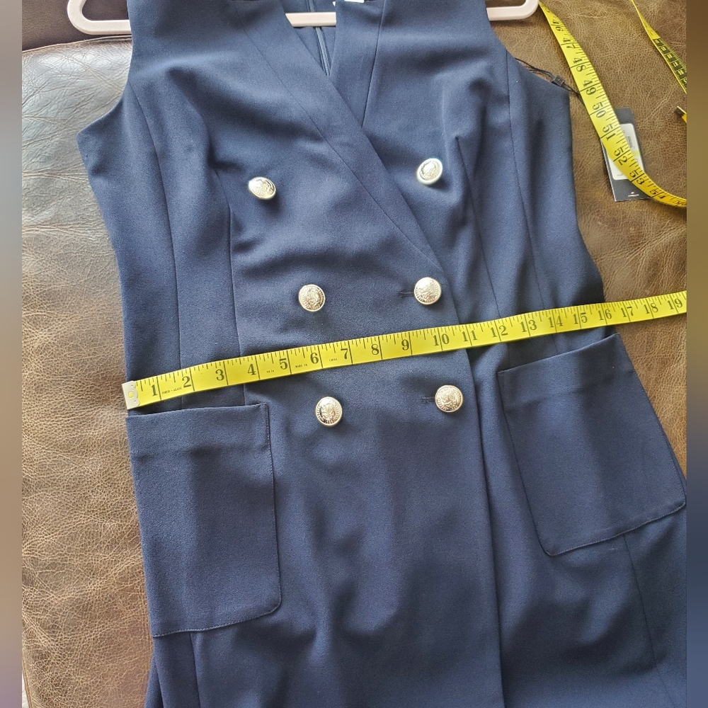 Tommy Hilfiger Navy Double-Breasted Sleeveless Vest Dress - Picture 9 of 11